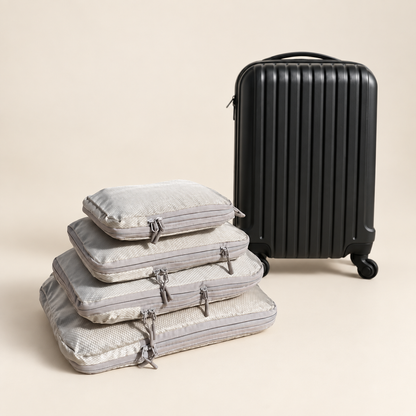 TravelPack Pro packing cubes next to a suitcase